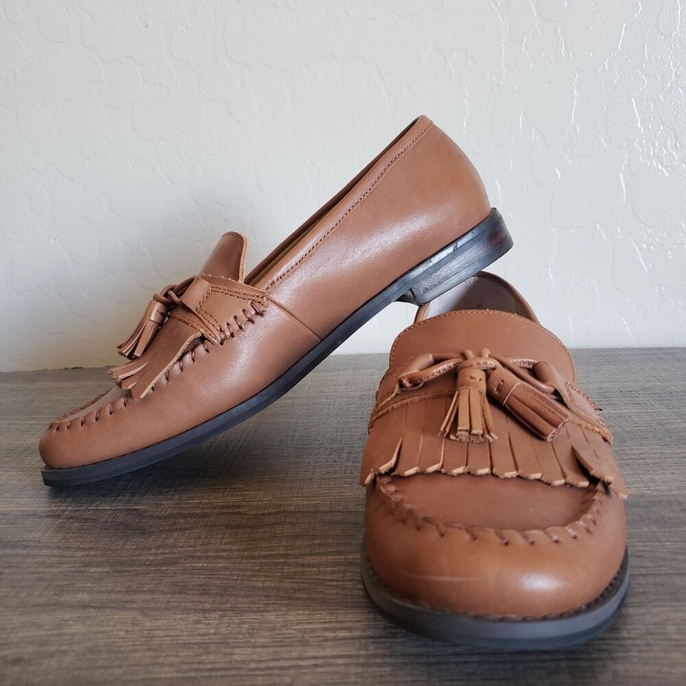 Talbots Leighton Kiltie Fringe Leather Slip-On Loafer Shoes Brown Size Women's 8 - Picture 11 of 12